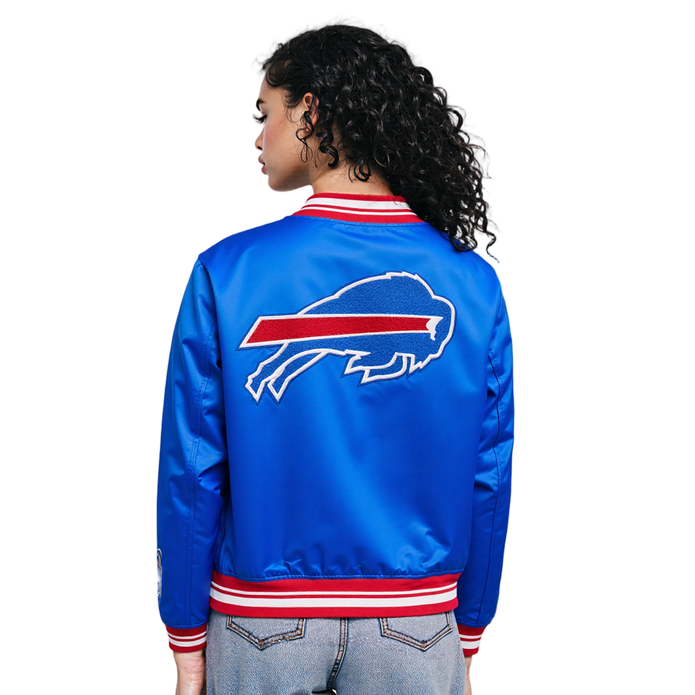 NFL BUFFALO BILLS MASH UP WOMEN'S RIB SATIN JACKET (ROYAL BLUE/RED)