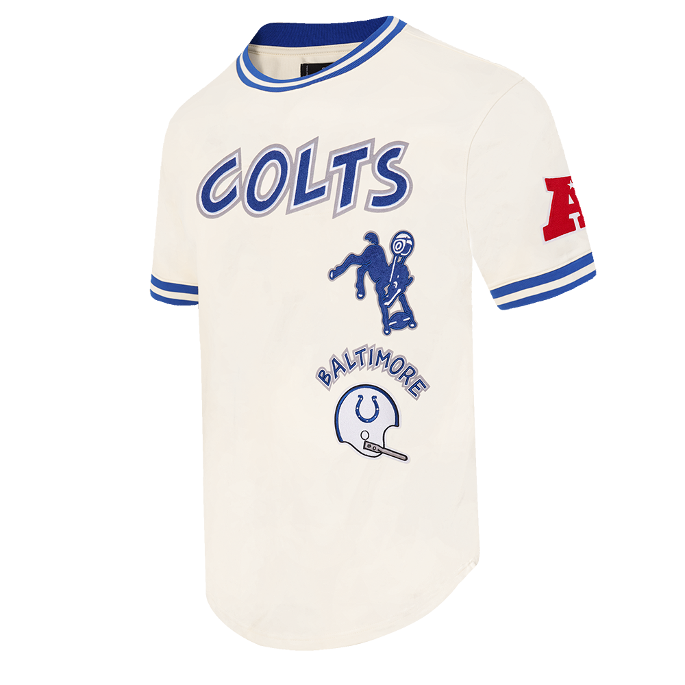 NFL BALTIMORE COLTS RETRO CLASSIC T-SHIRT EN MAILLE DOUBLE POUR HOMME (COQUILLE D'ŒUF/BLEU ROYAL)