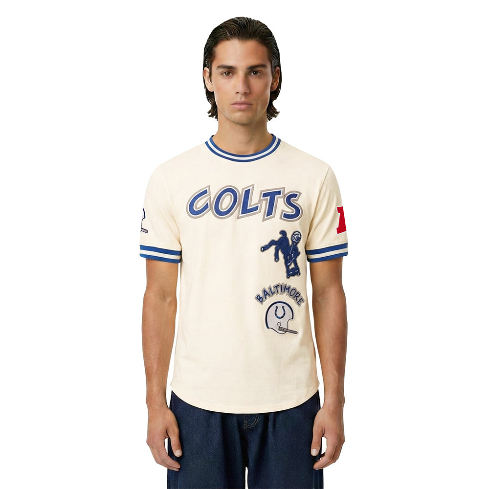 NFL BALTIMORE COLTS RETRO CLASSIC T-SHIRT EN MAILLE DOUBLE POUR HOMME (COQUILLE D'ŒUF/BLEU ROYAL)