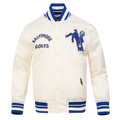 NFL BALTIMORE COLTS RETRO CLASSIC BLOUSON EN SATIN À BORDS CÔTELÉS POUR HOMME (COQUILLE D'ŒUF/BLEU ROYAL)