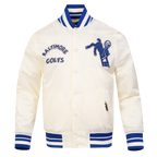 NFL BALTIMORE COLTS RETRO CLASSIC BLOUSON EN SATIN À BORDS CÔTELÉS POUR HOMME (COQUILLE D'ŒUF/BLEU ROYAL)