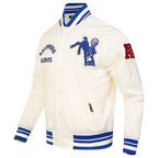 NFL BALTIMORE COLTS RETRO CLASSIC BLOUSON EN SATIN À BORDS CÔTELÉS POUR HOMME (COQUILLE D'ŒUF/BLEU ROYAL)