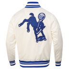 NFL BALTIMORE COLTS RETRO CLASSIC BLOUSON EN SATIN À BORDS CÔTELÉS POUR HOMME (COQUILLE D'ŒUF/BLEU ROYAL)