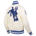 NFL BALTIMORE COLTS RETRO CLASSIC BLOUSON EN SATIN À BORDS CÔTELÉS POUR HOMME (COQUILLE D'ŒUF/BLEU ROYAL)