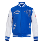 NFL BALTIMORE COLTS RETRO CLASSIC BLOUSON COLLÉGIAL EN LAINE À BORDS CÔTELÉS POUR HOMME (BLEU ROYAL/BLANC)
