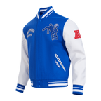 NFL BALTIMORE COLTS RETRO CLASSIC BLOUSON COLLÉGIAL EN LAINE À BORDS CÔTELÉS POUR HOMME (BLEU ROYAL/BLANC)