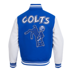 NFL BALTIMORE COLTS RETRO CLASSIC BLOUSON COLLÉGIAL EN LAINE À BORDS CÔTELÉS POUR HOMME (BLEU ROYAL/BLANC)