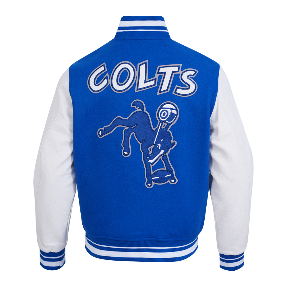 NFL BALTIMORE COLTS RETRO CLASSIC BLOUSON COLLÉGIAL EN LAINE À BORDS CÔTELÉS POUR HOMME (BLEU ROYAL/BLANC)