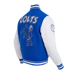 NFL BALTIMORE COLTS RETRO CLASSIC BLOUSON COLLÉGIAL EN LAINE À BORDS CÔTELÉS POUR HOMME (BLEU ROYAL/BLANC)