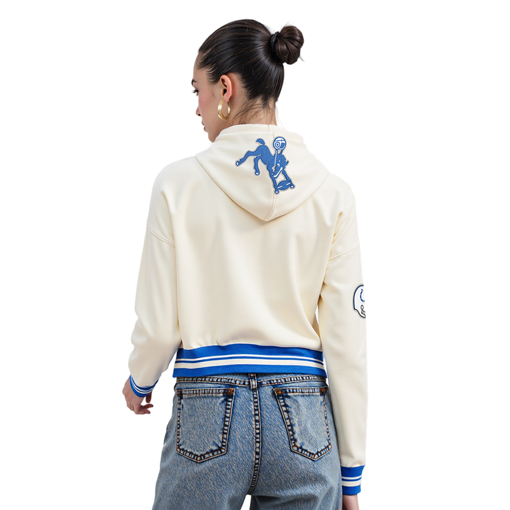 NFL BALTIMORE COLTS RETRO CLASSIC WOMEN'S RIB CROPPED PO HOODIE (EGGSHELL/ROYAL BLUE)