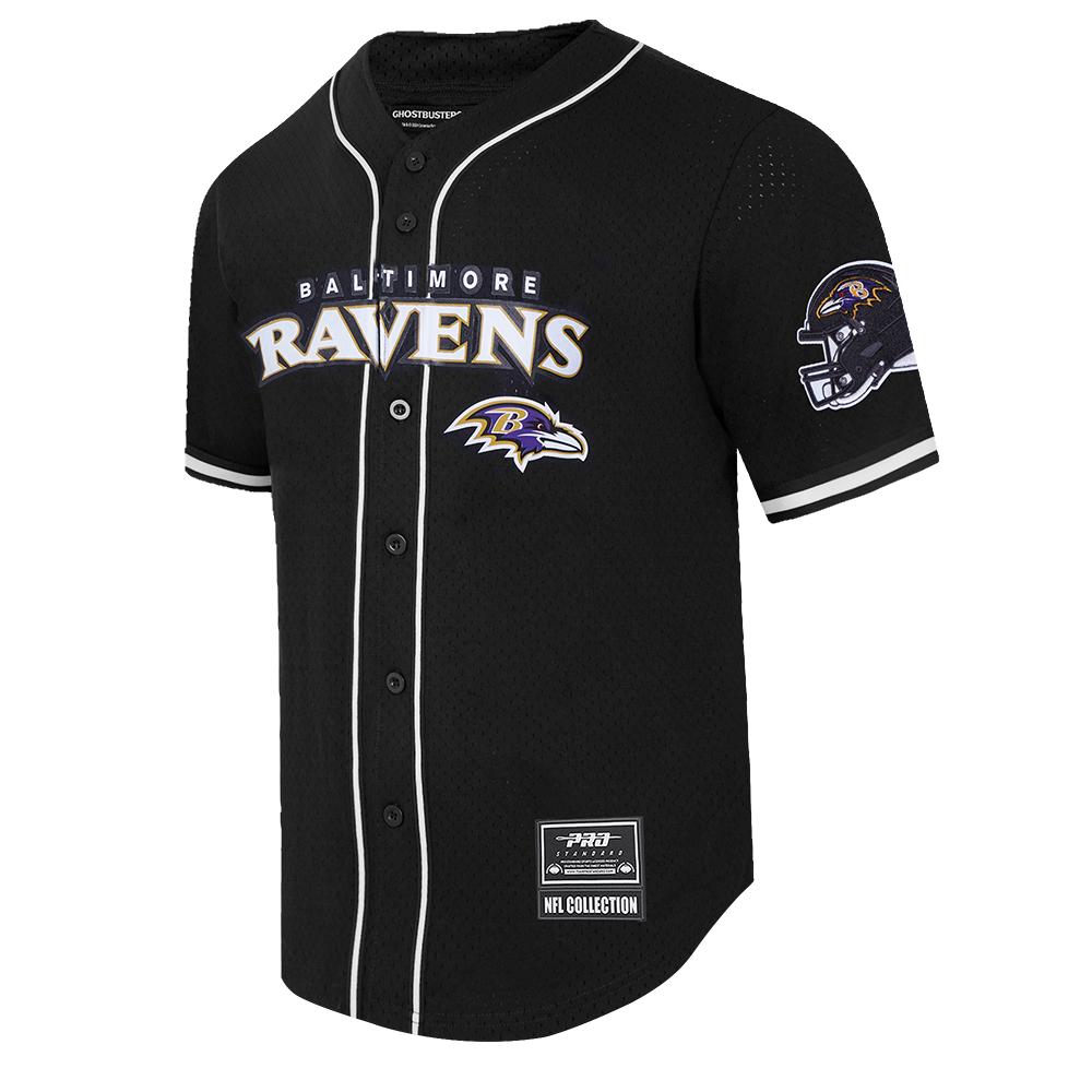 NFL BALTIMORE RAVENS CLASSIC MESH MEN'S BUTTON DOWN SHIRT (BLACK)