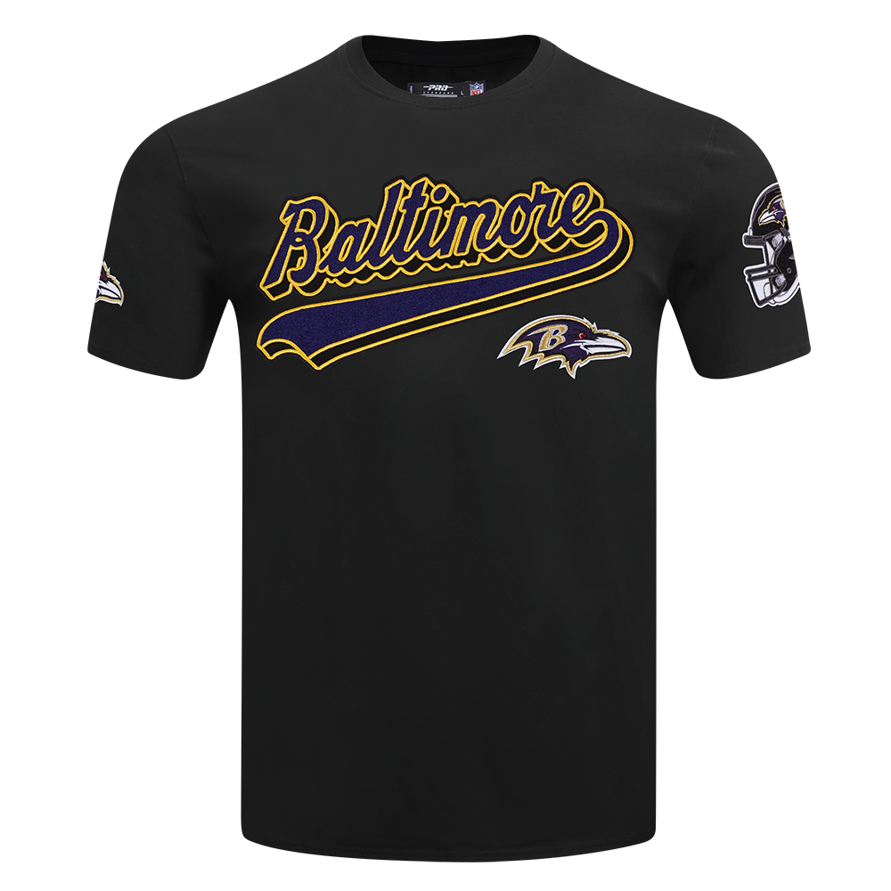 NFL BALTIMORE RAVENS SCRIPT TAIL T-SHIRT EN JERSEY SIMPLE POUR HOMME (NOIR)