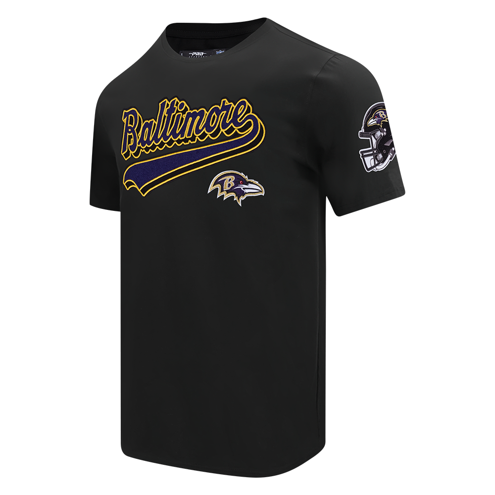 NFL BALTIMORE RAVENS SCRIPT TAIL T-SHIRT EN JERSEY SIMPLE POUR HOMME (NOIR)