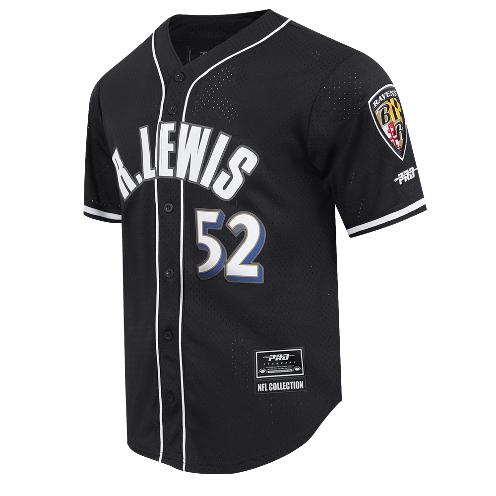 NFL BALTIMORE RAVENS RAYMOND LEWIS JR #52 MEN'S MESH BUTTON DOWN (BLACK)