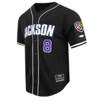 NFL BALTIMORE RAVENS LAMAR JACKSON #8 CLASSIC MESH PNN MEN'S MESH BUTTON DOWN SHIRT (BLACK)