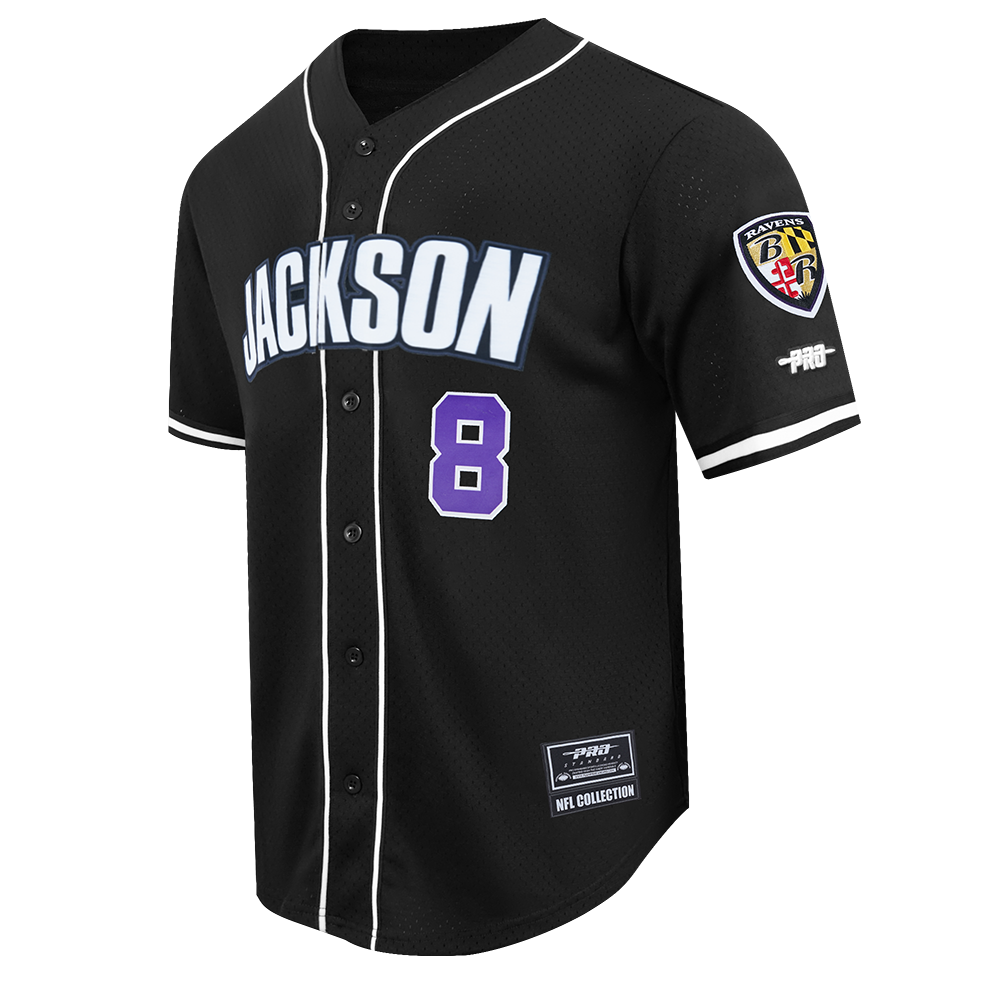 NFL BALTIMORE RAVENS LAMAR JACKSON #8 CLASSIC MESH PNN MEN'S MESH BUTTON DOWN SHIRT (BLACK)