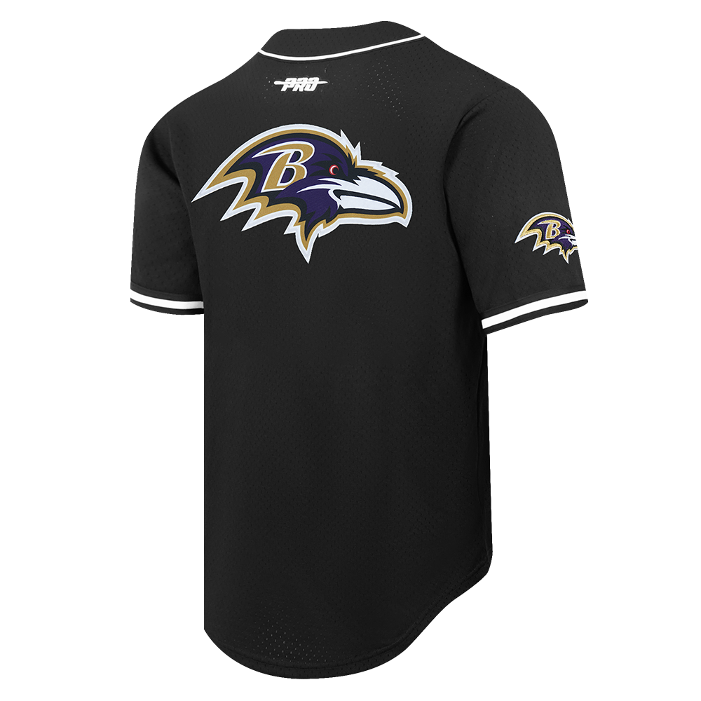 NFL BALTIMORE RAVENS LAMAR JACKSON #8 CLASSIC MESH PNN MEN'S MESH BUTTON DOWN SHIRT (BLACK)