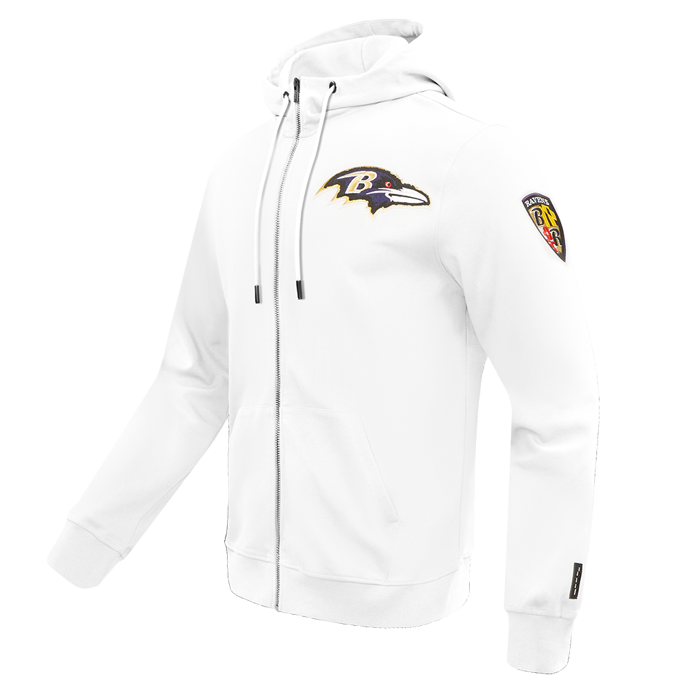 NFL BALTIMORE RAVENS CLASSIC CHENILLE DK FULL ZIP PULLOVER HOODIE (WHITE)
