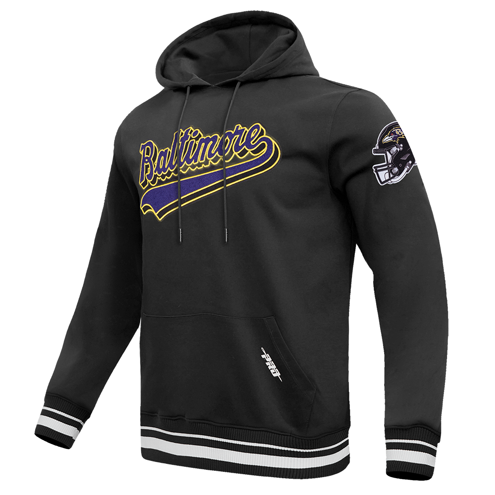 NFL BALTIMORE RAVENS SCRIPT TAIL MEN'S RIB FLC PO HOODIE (BLACK)