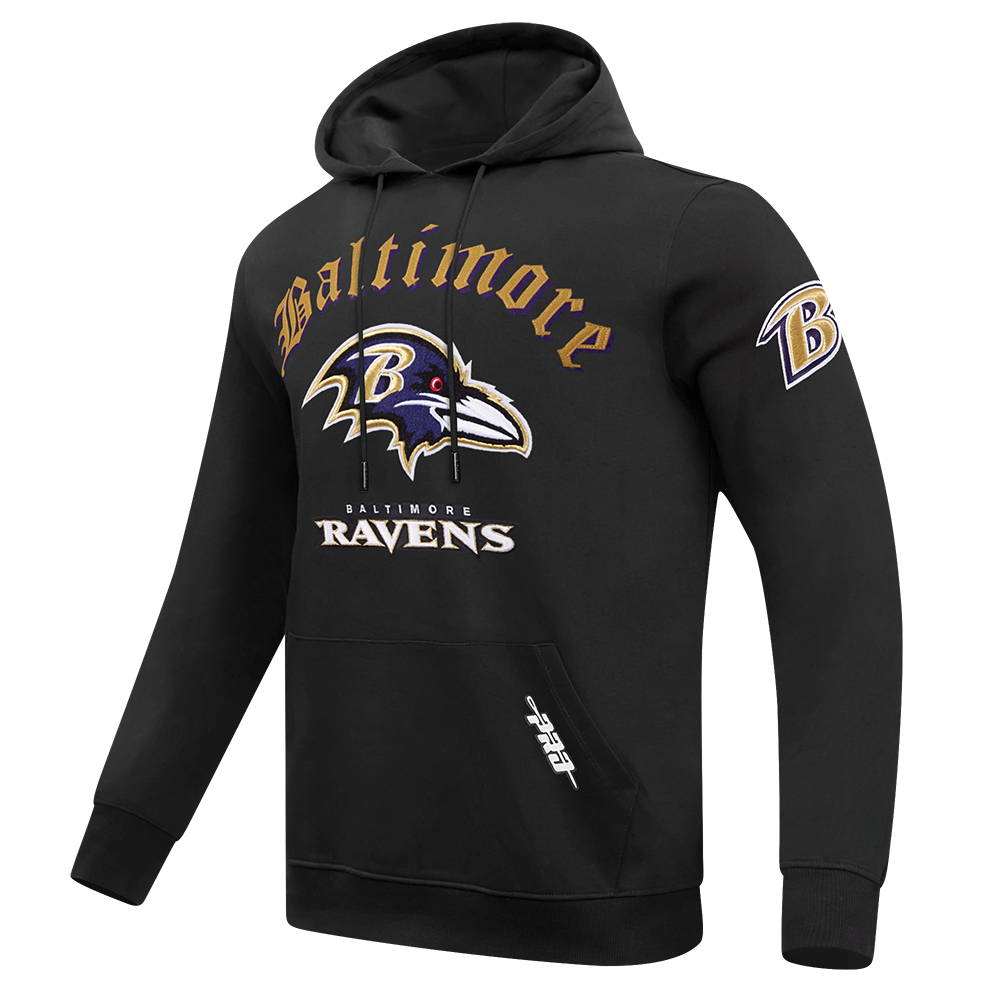 NFL BALTIMORE RAVENS OLD ENGLISH MEN'S PO HOODIE (BLACK)