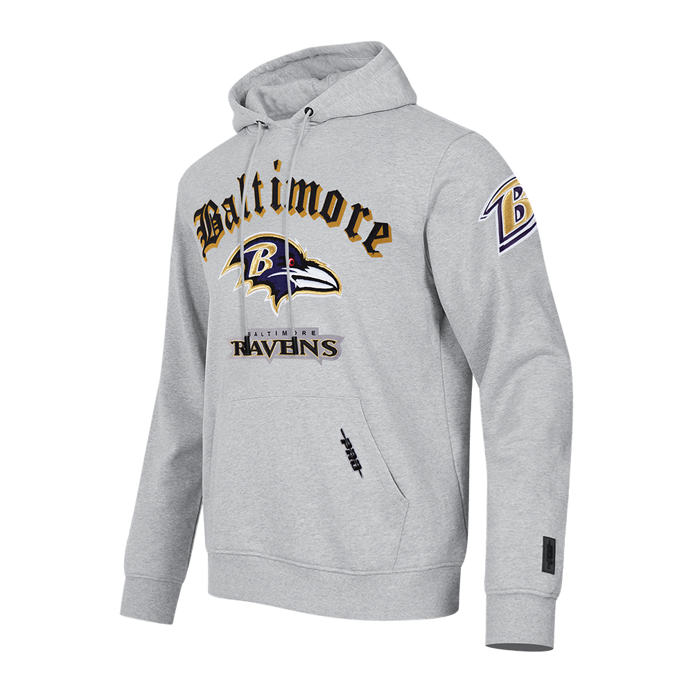 NFL BALTIMORE RAVENS OLD ENGLISH MEN'S PO HOODIE (HEATHER GREY)