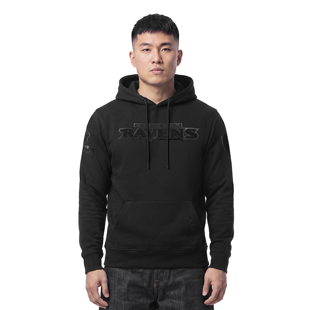 NFL BALTIMORE RAVENS TRIPLE BLACK MEN'S PULLOVER HOODIE (BLACK)