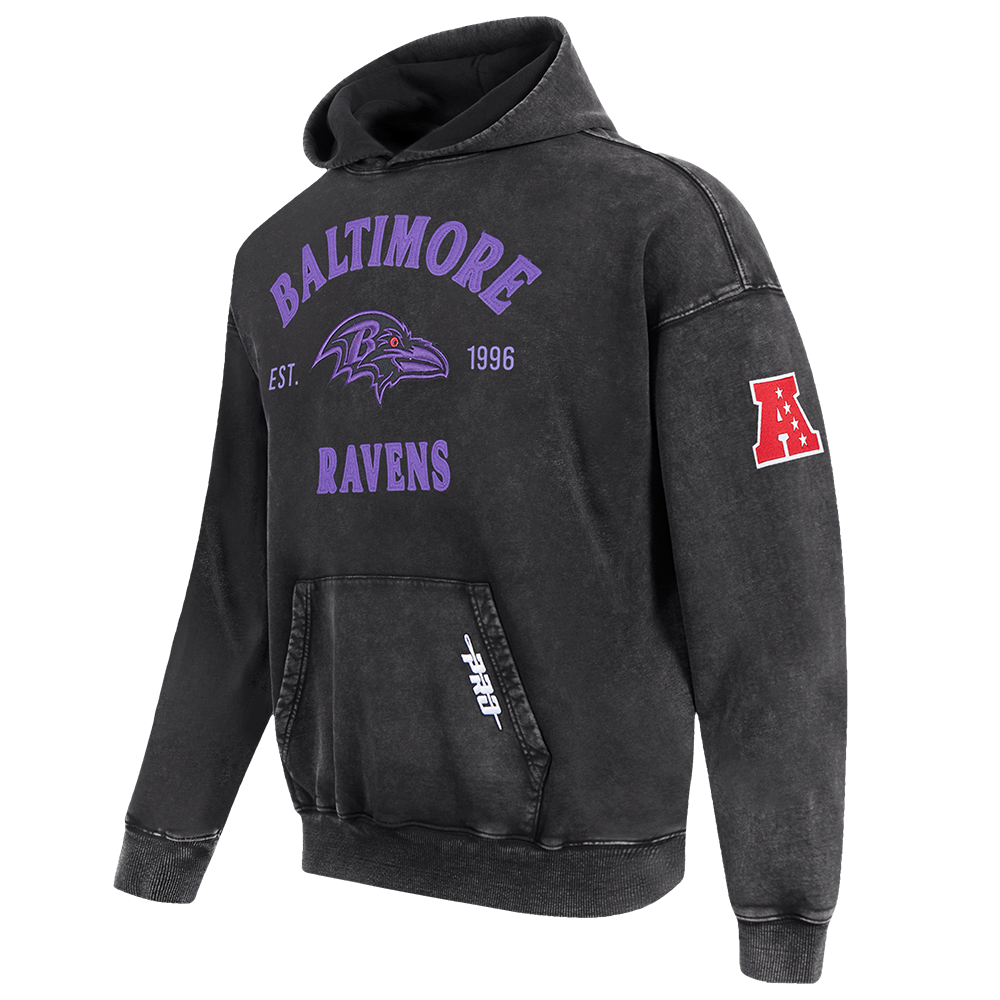 NFL BALTIMORE RAVENS FIRST TEAM MEN'S PULL OVER HOODIE (WASHED BLACK)