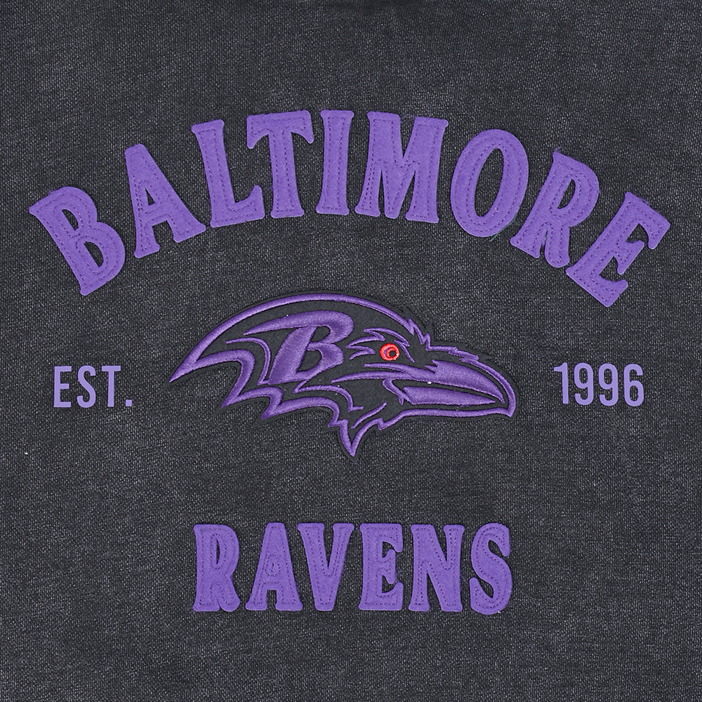 NFL BALTIMORE RAVENS FIRST TEAM MEN'S PULL OVER HOODIE (WASHED BLACK)