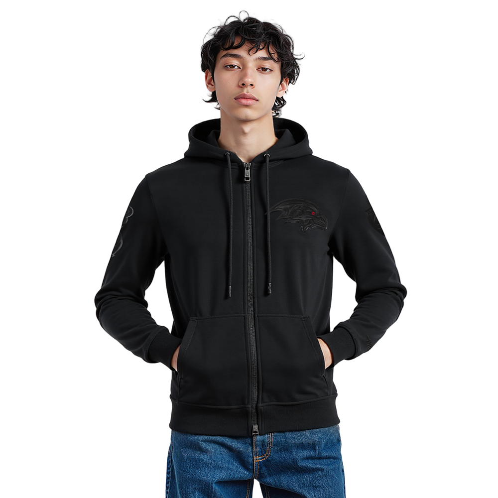 NFL BALTIMORE RAVENS TRIPLE BLACK CHANDAIL À CAPUCHON EN MAILLE DOUBLE À GLISSIÈRE POUR HOMME (TRIPLE NOIR)