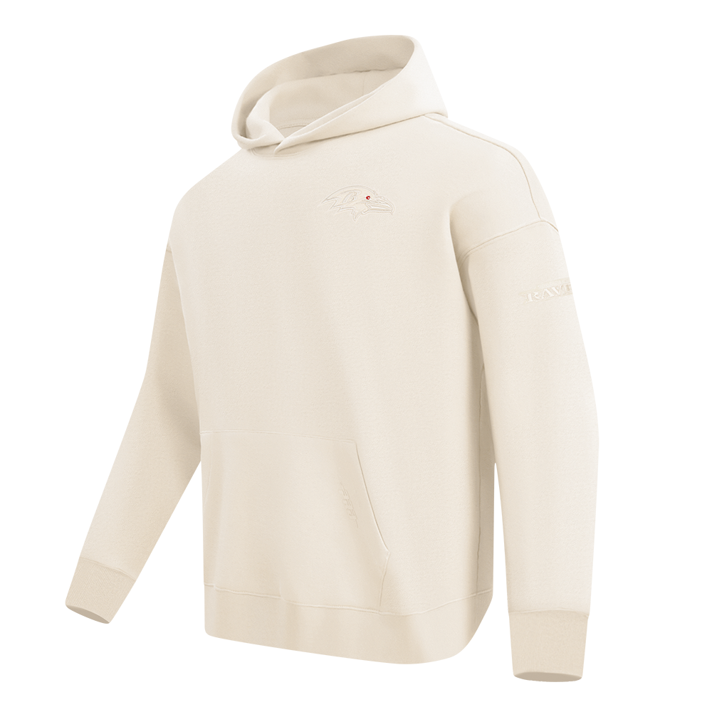 NFL BALTIMORE RAVENS NEUTRAL MEN'S DROP SHOULDER PULLOVER HOODIE (EGGSHELL)