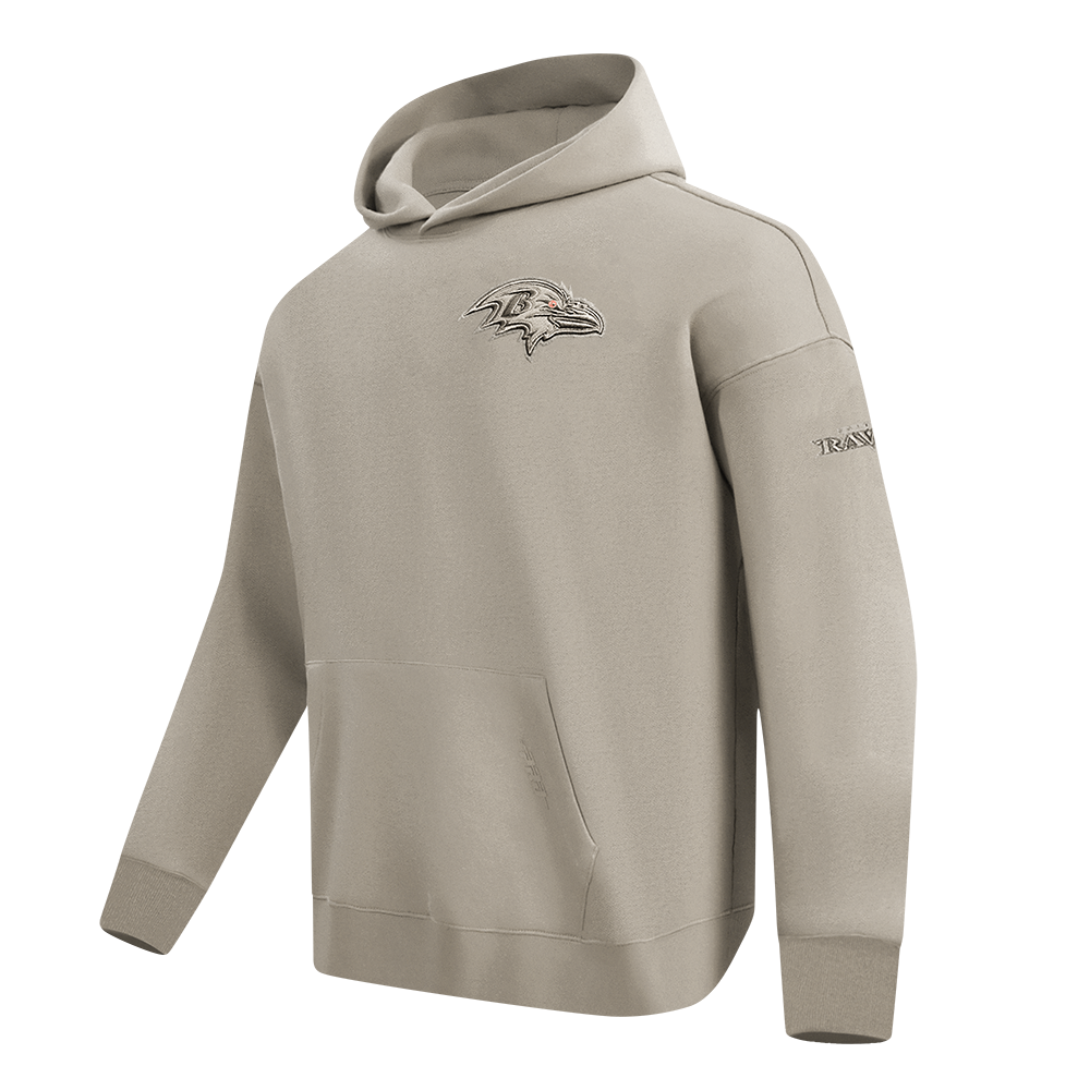 NFL BALTIMORE RAVENS NEUTRAL MEN'S DROP SHOULDER PULLOVER HOODIE (TAUPE)