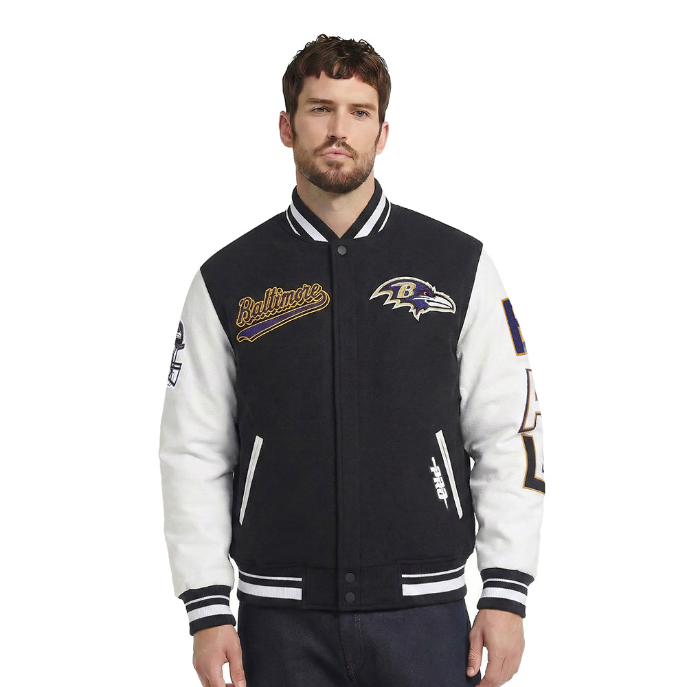 NFL BALTIMORE RAVENS SCRIPT TAIL BLOUSON COLLÉGIAL POUR HOMME (NOIR/BLANC)