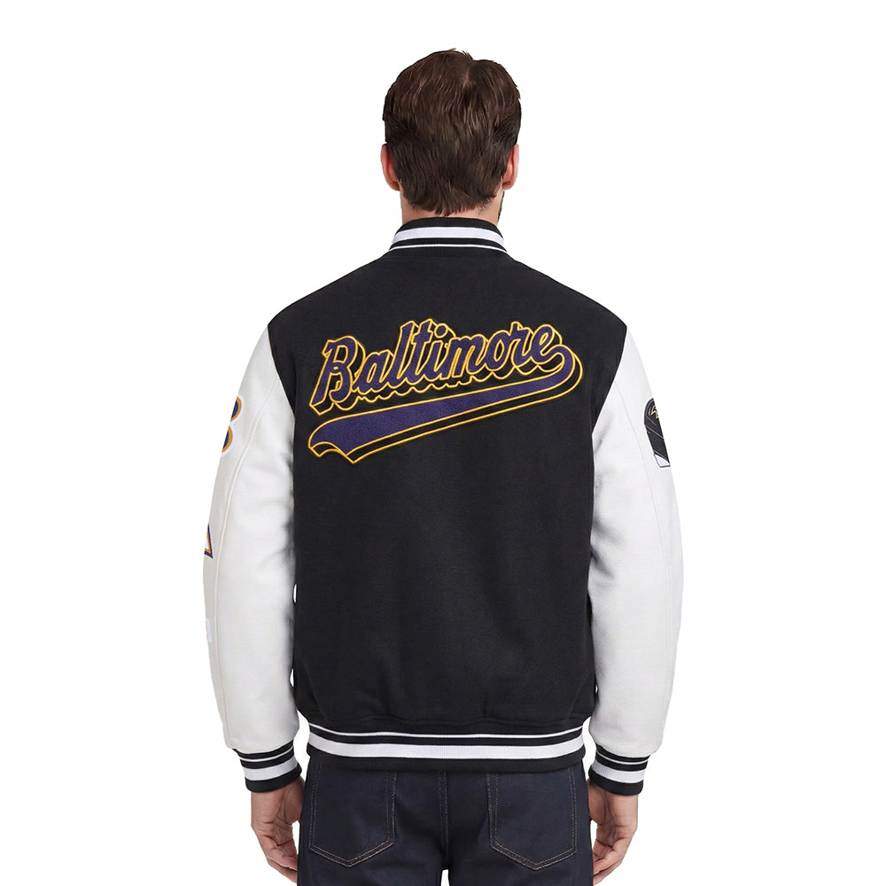 NFL BALTIMORE RAVENS SCRIPT TAIL BLOUSON COLLÉGIAL POUR HOMME (NOIR/BLANC)
