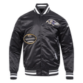NFL BALTIMORE RAVENS OLD ENGLISH MEN'S RIB SATIN JACKET (BLACK)