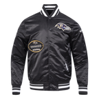 NFL BALTIMORE RAVENS OLD ENGLISH MEN'S RIB SATIN JACKET (BLACK)