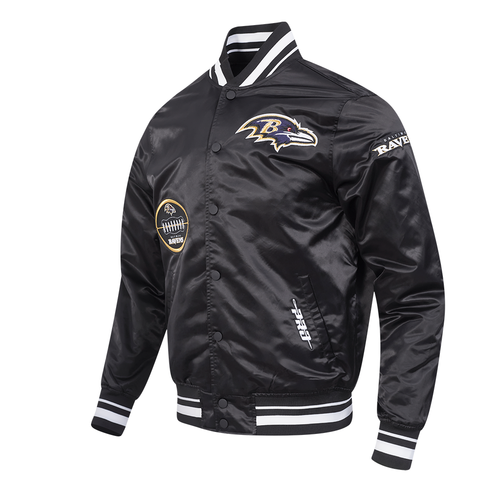 NFL BALTIMORE RAVENS OLD ENGLISH MEN'S RIB SATIN JACKET (BLACK)