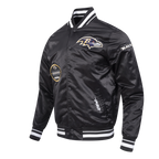 NFL BALTIMORE RAVENS OLD ENGLISH MEN'S RIB SATIN JACKET (BLACK)
