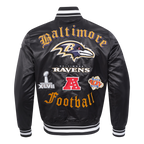 NFL BALTIMORE RAVENS OLD ENGLISH MEN'S RIB SATIN JACKET (BLACK)