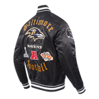 NFL BALTIMORE RAVENS OLD ENGLISH MEN'S RIB SATIN JACKET (BLACK)