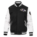 NFL BALTIMORE RAVENS OLD ENGLISH MEN'S RIB WOOL VARSITY JACKET (BLACK/WHITE)