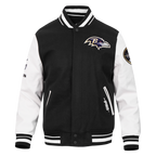 NFL BALTIMORE RAVENS OLD ENGLISH MEN'S RIB WOOL VARSITY JACKET (BLACK/WHITE)