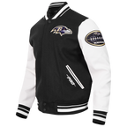 NFL BALTIMORE RAVENS OLD ENGLISH MEN'S RIB WOOL VARSITY JACKET (BLACK/WHITE)