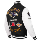 NFL BALTIMORE RAVENS OLD ENGLISH MEN'S RIB WOOL VARSITY JACKET (BLACK/WHITE)