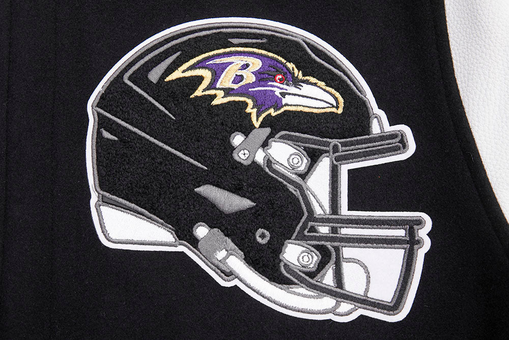 NFL BALTIMORE RAVENS MASH UP BLOUSON COLLÉGIAL EN LAINE À BORDS CÔTELÉS POUR HOMME (NOIR/BLANC)
