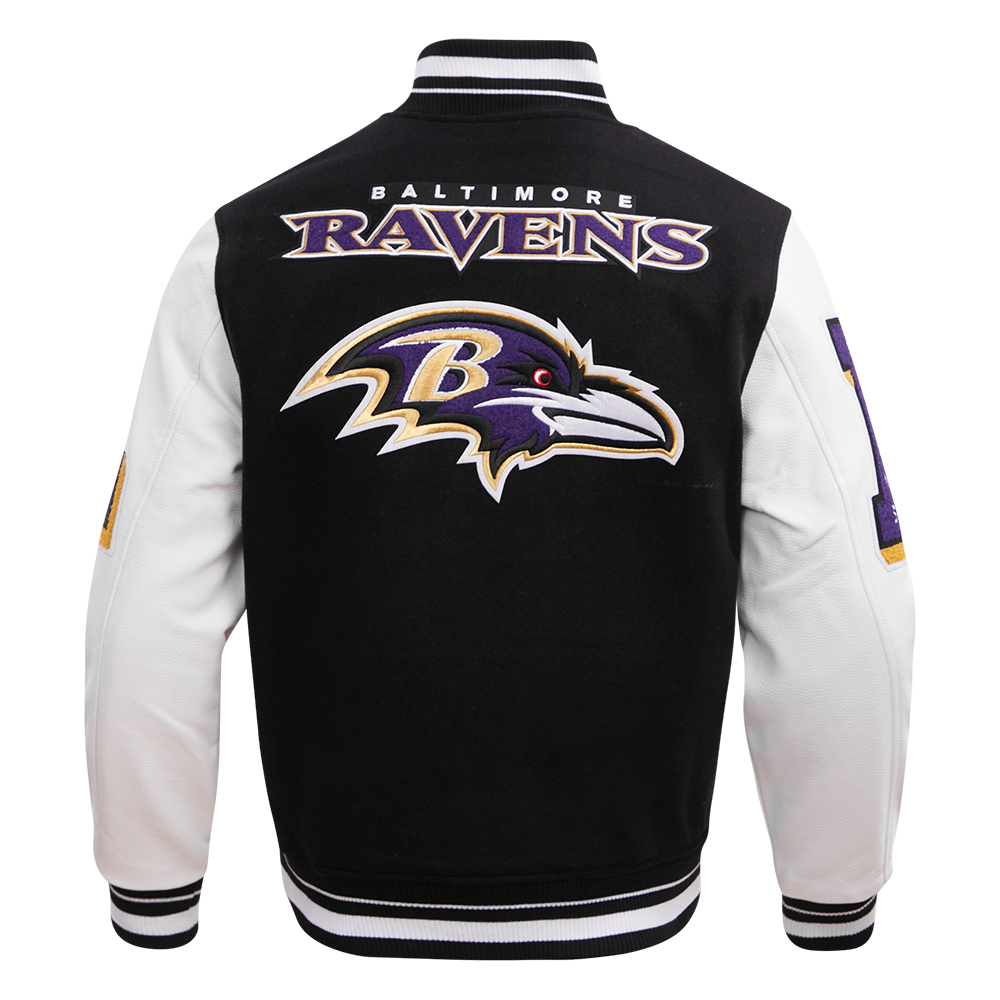 NFL BALTIMORE RAVENS MASH UP BLOUSON COLLÉGIAL EN LAINE À BORDS CÔTELÉS POUR HOMME (NOIR/BLANC)