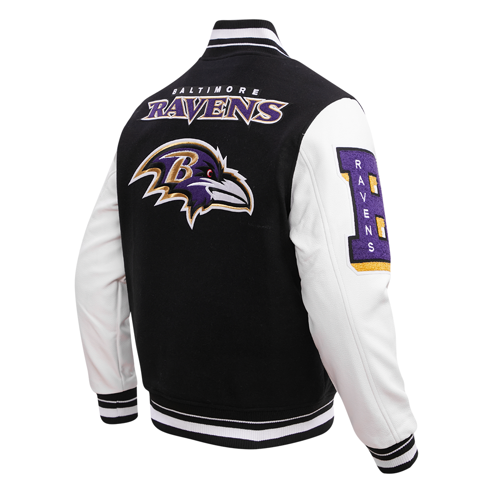 NFL BALTIMORE RAVENS MASH UP BLOUSON COLLÉGIAL EN LAINE À BORDS CÔTELÉS POUR HOMME (NOIR/BLANC)