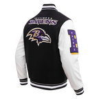 NFL BALTIMORE RAVENS MASH UP BLOUSON COLLÉGIAL EN LAINE À BORDS CÔTELÉS POUR HOMME (NOIR/BLANC)