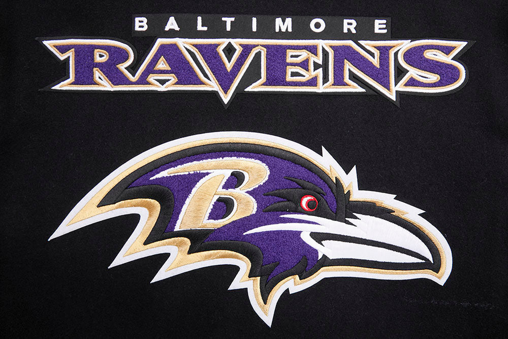 NFL BALTIMORE RAVENS MASH UP BLOUSON COLLÉGIAL EN LAINE À BORDS CÔTELÉS POUR HOMME (NOIR/BLANC)
