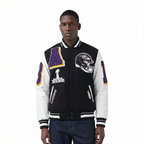 NFL BALTIMORE RAVENS MASH UP BLOUSON COLLÉGIAL EN LAINE À BORDS CÔTELÉS POUR HOMME (NOIR/BLANC)