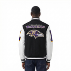 NFL BALTIMORE RAVENS MASH UP BLOUSON COLLÉGIAL EN LAINE À BORDS CÔTELÉS POUR HOMME (NOIR/BLANC)